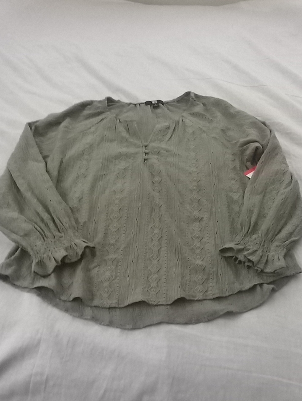 Frye Olive Green Textured Long-Sleeve Peasant Blouse Size M